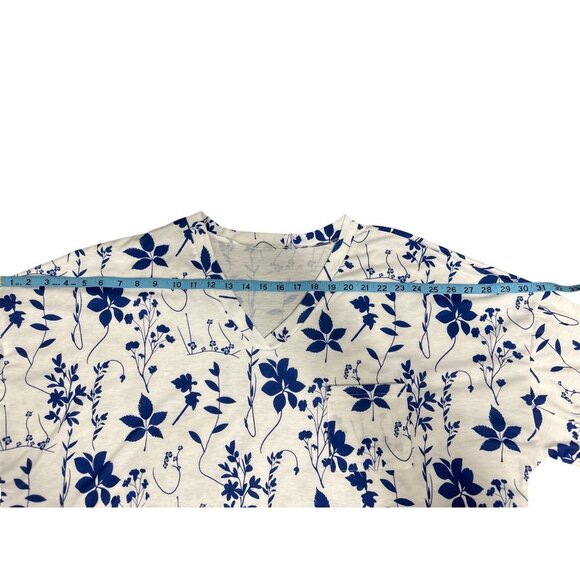 Emery Rose Womens Floral Print White & Blue V-Neck Pocketed Top 3XL - Picture 8 of 8